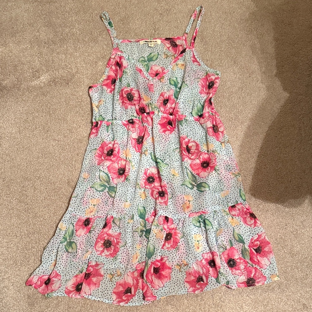 Floral Swimsuit Coverup Dress with Pink and Green Accents